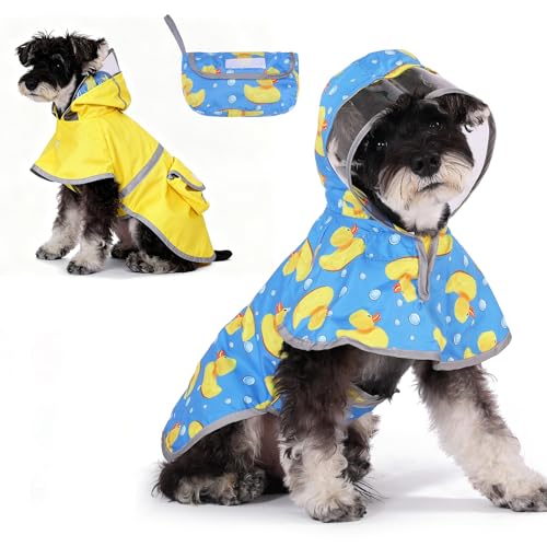 KOOLTAIL Dog Raincoat, Reversible Pet Rain Jacket Clear Hooded Double Layer with Easy Storage Pocket, Adjustable Waterproof&Windproof Reflective Puppy Poncho with Leash Hole for Small Medium Dogs, S