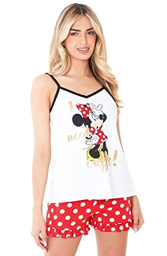 Disney Pijama Mujer Verano, Conjunto Pantalones Cortos y Camiseta Tirantes con Personajes, Moda Mujer S-XL, Pijama Stitch Minnie Cruella Marie (Blanco/Rojo Minnie, M) | Ya disponible en tu tienda friki favorita! En mundofriki.es!