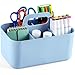 Multiuse Caddy Organizer with Handle, Portable Divided Plastic Tote Bin - Art Craft, Stationary Pen Marker Crayons, Makeup Hair Supplies Storage - Bathroom, Classroom, Dorm, Office, Desk Holder - Blue