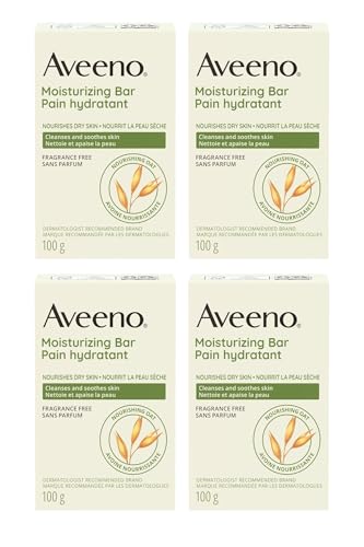 Aveeno Gentle Moisturizing Bar Facial Cleanser with Nourishing Oat for Dry Skin, Fragrance-free, Dye-Free, & Soap-Free, 3.5 oz (Pack of 4)