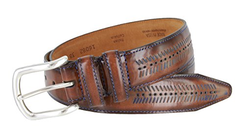 Lejon Smooth Blue Arrow Pattern Leather Dress Belt 1-1/4" (32mm) Wide3