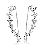 Reffeer Solid Sterling Silver 7 Crystals Cuff Earrings Crawler for Women CZ Climber Earrings Wraps (A-Silver1)