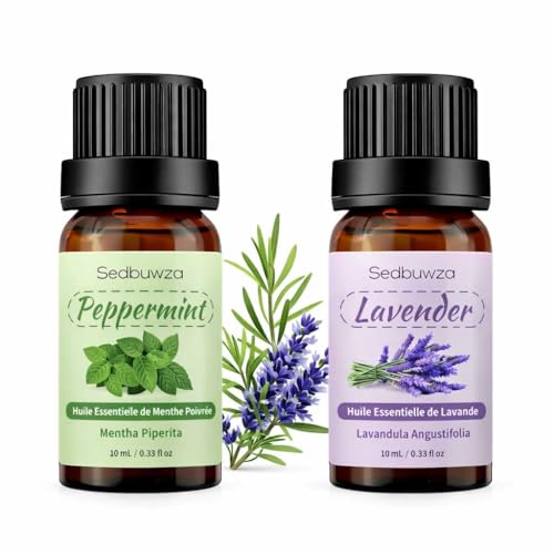 Sedbuwza Lavender Peppermint Essential Oil Set, Lavender Fragrance Oil Peppermint Scent Oil Set for Diffuser, Aromatherapy, Massage, Soap, Candle Making 2 x 10 ml