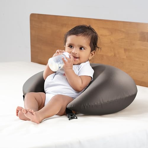 Image of Wakefit Feeding Pillow for New Born Baby | 3 Months Warranty | 5 in 1 Nursing Pillow with Belt and Hoop for Breastfeeding with Velvet Removable Cover | Charcoal Grey