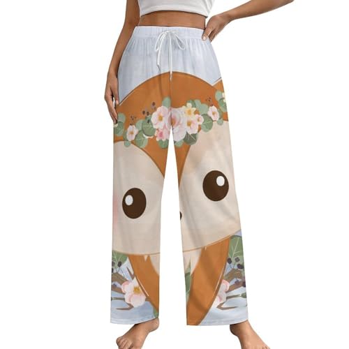 Pantalon de nuit femme joli renard fleur bas de pyjama avec poches S