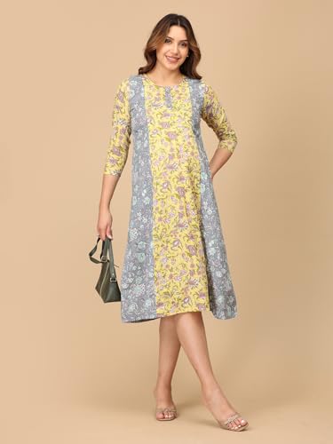Image of The Mom Store Maternity and Nursing Dress | Pre and Post Pregnancy Dress | Zipper /Button Opening | Causal Wear | Trendy Stylish Dresses for New Moms