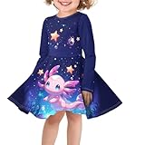 ZPINXIGN Girls Fall Dress Cute Axolotl Dress for Girls Long Sleeve Dresses Kids Clothes Girls Size 7-8 Kawaii Outfits Swing Party Dress
