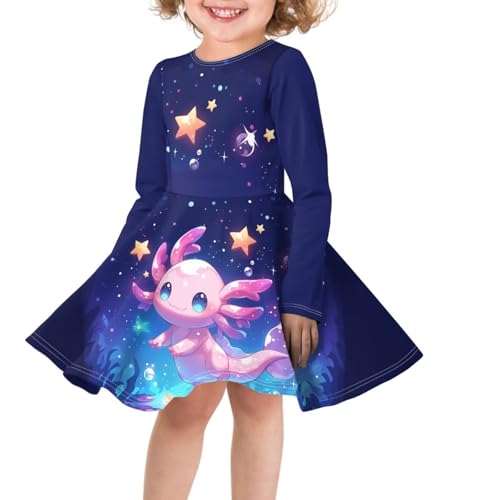ZPINXIGN Girls Fall Dress Cute Axolotl Dress for Girls Long Sleeve Dresses Kids Clothes Girls Size 7-8 Kawaii Outfits Swing Party Dress