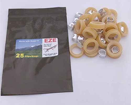 Eze Model T-1 Castrator - 25 Bands & Clips, Mixed. Utilize Latex Rings for Cattle, Sheep, Goats, Pigs and Misc