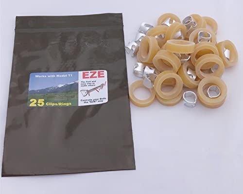 Eze Model T-1 Castrator - 25 Bands & Clips, Mixed. Utilize Latex Rings for Cattle, Sheep, Goats, Pigs and Misc