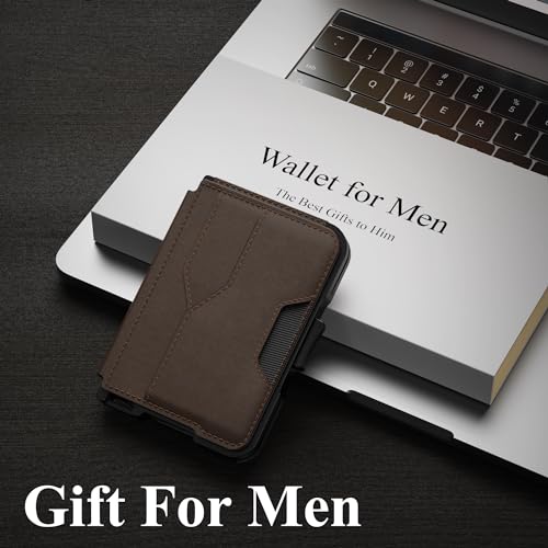 Image of tizmuo Wallet for Men, Slim Wallet for Men with Money Clip, Pop Up Card Case, RFID Blocking Bifold Wallets, Minimalist Leather Slots Credit Card Holder (Genuine Leather Dark Coffee)