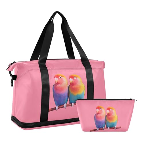 Birds Branch Pink Travel Duffel Bag for Women Men Gym Bag with Shoe Compartment Wet Pocket Carry On Weekender Overnight Bags for Hospital Gym Travel2
