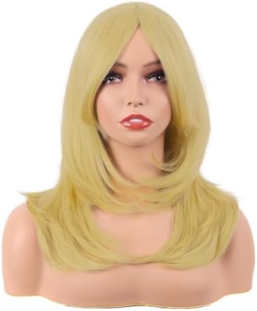 20 Inch/50 cm Long Layered With Bangs Straight Synthetic Fiber Shoulder Length Hair  (Light Blonde)