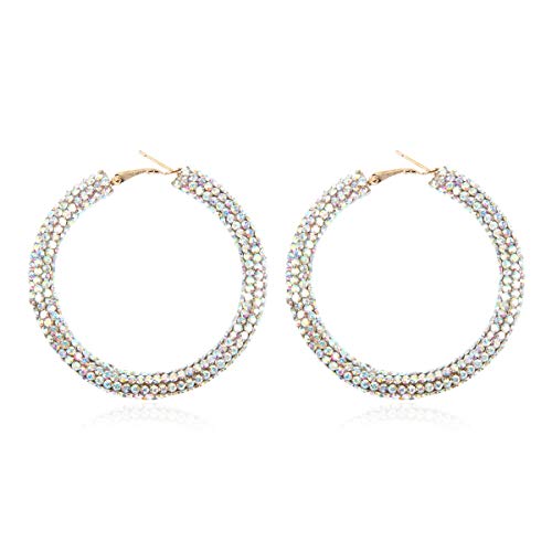 Glitter Rhinestone Statement Earrings - Sparkly Crystal Geometric Hexagon, Round Hoops, Vertical Bar, Teardrop Dangles, Shield Disc Drop (Sparkly Cubic Hoop 3