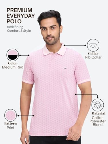 Image of Park Avenue Men's Slim Fit Print Pattern Cotton Polyester Blend Polo Neck Half Sleeve Casual T-Shirt