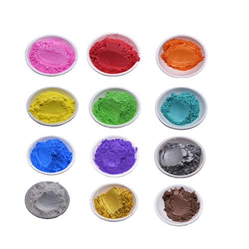 Mica Powder Set Epoxy Resin Pigment for DIY Soap Making Bath Bomb Colorant Paint Nail Art Eyeshadow Makeup Dye -Skin Safe (12 Colors, 0.18 OZ)