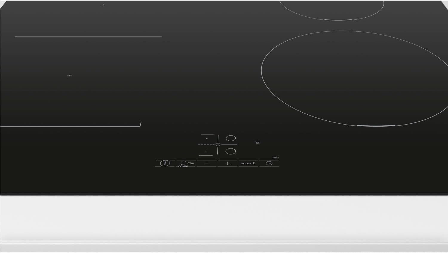Close-up view of the touch control panel on the Bosch PWP611BB5E induction hob.