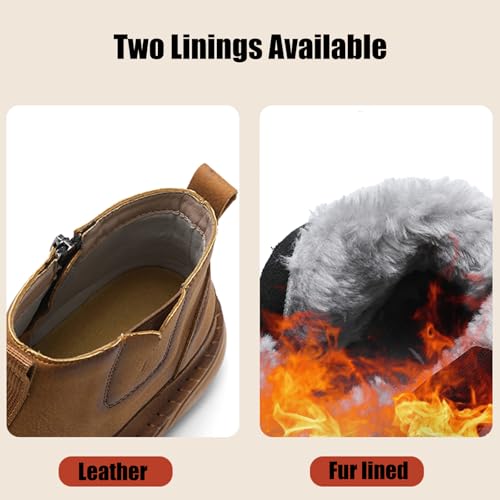 Men's Waterproof Leather Chukka Boots for Hiking Camping & Driving Fashion Warm Fur Lined Hand Stitched Round Toe Side Zipper Ankle Boots Comfort Casual Outdoor Walking Sneakers2