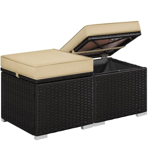 Yaheetech Ottomano Set di 2 Sgabelli Poggiapiedi da Giardino con Cuscino e Contenitore Intreccio in...