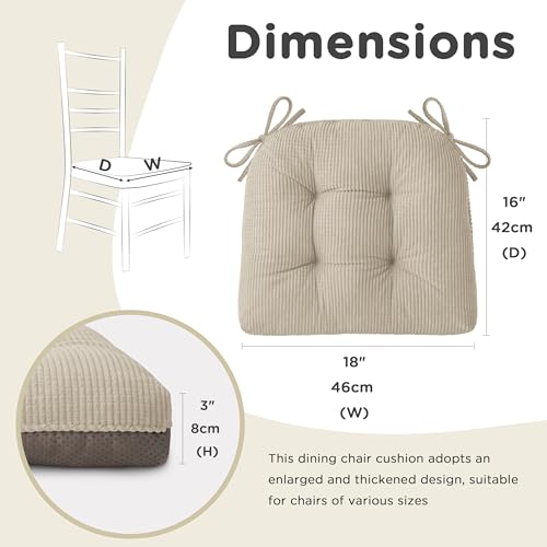 Image of AddGrace Dining Chair Cushions Set of 2 Non-Slip 18 inchx16 inchx3 inch Cream