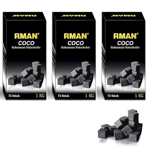 RMAN 3KG Coconut Shell Charcoal, Shisha Kohle, Shisha Naturkohle Kokosnuss - BBQ Hochwertige Kokosnuss Kokos Coal Briketts mit Langer Brenndauer RMAN 3KG Coconut Shell Charcoal, Shisha Kohle, Shisha Naturkohle Kokosnuss - BBQ Hochwertige Kokosnuss Kokos Coal Briketts mit Langer Brenndauer