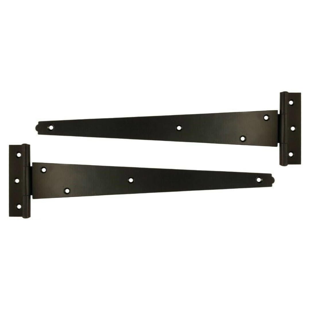 Tee Hinges 8" - 24" Pack of 6 Heavy Duty T Hinge Door Gate Shed Black Zinc Plate (Black, 14 Inch)