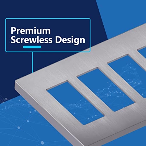 Image of LIDER Decorator Switch Cover, Screwless Wall Plate, Mid-Size 4-Gang 4.88 inch x 8.58 inch, LSWP-34M-BSV, UL Listed, Thermoplastic, Brushed Silver, 1-Pack
