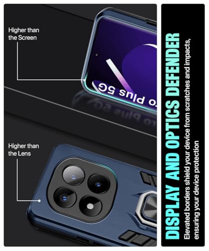 Image of WOW IMAGINE Shock Proof Back Case Mobile Cover for Redmi Note 14 Pro Plus 5G | Back Cover Case (Tough Armor | Hybrid PC + TPU | Ring Holder & in-Built Kickstand | Blue)