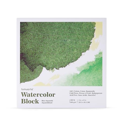 tumuarta Watercolor Block 300 LB, 640 GSM, 100% Cotton, 8X8”, 640 GSM, 10 Sheets, Acid Free, Cold Press, Watercolor Paper Board Sketch Books for Watercolors, Acrylic and More (8 X 8)