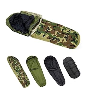 MT Army Military Modular Sleeping Bags System, Multi Layered with Bivy Cover for All Season, Woodland/Multicam