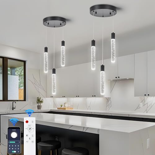 Image of 3 Light Pendant Lights,LED Bubble Crystal Pendant with Dimmable,Black