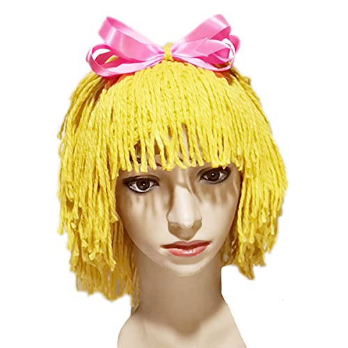 SUNONE11HKA Knitted Bow Wig Beanie Handmade Women Girl Crocheting Hat Bowknot Caps (Yellow,Large 20.4-23.6in)2