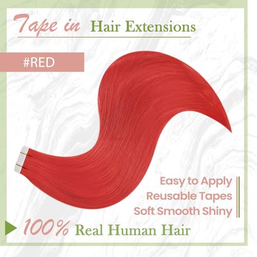 RUNATURE 14 Inch Tape in Hair Extensions Human Hair Wine Red Tape Hair Extensions Real Human Hair Invisible Straight Remy Tape Red Hair 20 Gram - Image 3