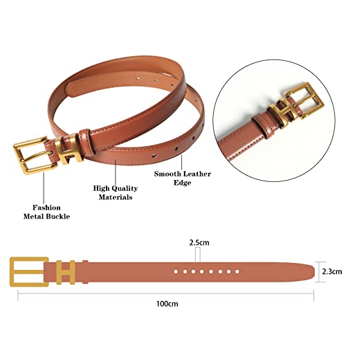 Image of Women's Fashion Classic Metal Buckle Leather Belt with Jeans Dress