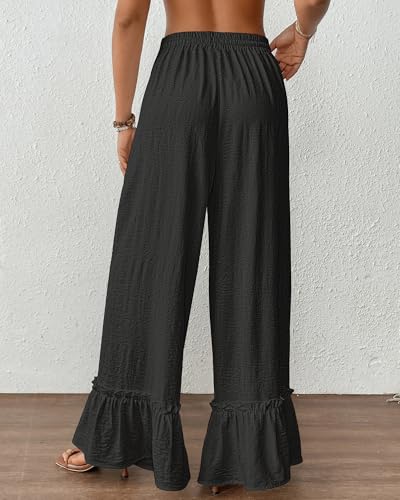 Bsubseach Wide Leg Pants Woman High Waist Palazzo Pants Flowy Casual Trousers Beach Vacation Outfits3