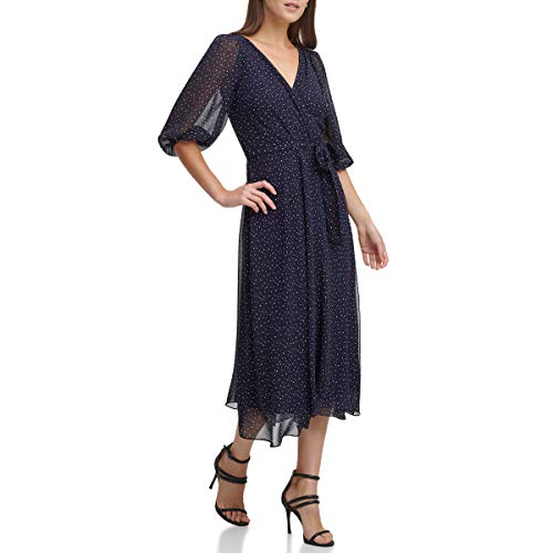 Image of DKNY Women's Half Balloon Sleeve Faux Wrap Midi Dress