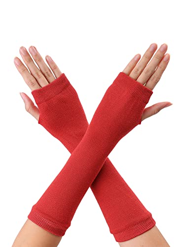 Brazo sin dedos elástico calentadores largos unisex mitones rojos Allegra K