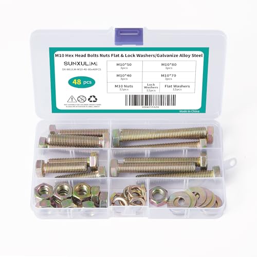 Vis tête hexagonale M10 x 40 à 80mm SUNXULIMI contre le desserrage des filetages machines