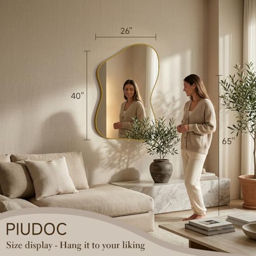 PIUDOC Irregular Mirror Asymmetrical Wall Mirror 26''x40'' Gold Mirror for Entryway Bathroom Bedroom Living Room Abstract Modern Decor Mirror — view 6