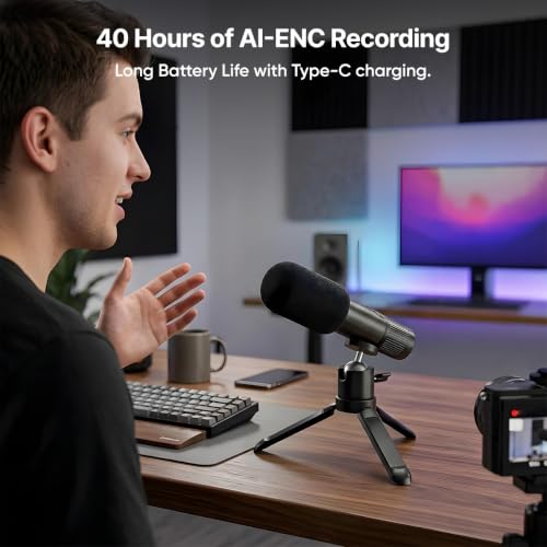 Image of pTron KWM4 3in1 Wireless AI-Noise Cancellation Microphone, 2.4GHz, 360 Sound Capture, 80m Range, 40hrs Battery, Reverb Mode, Type-C Receiver, Magnetic Clip-on Mic for Interviews & Vlogging (Obsidian)