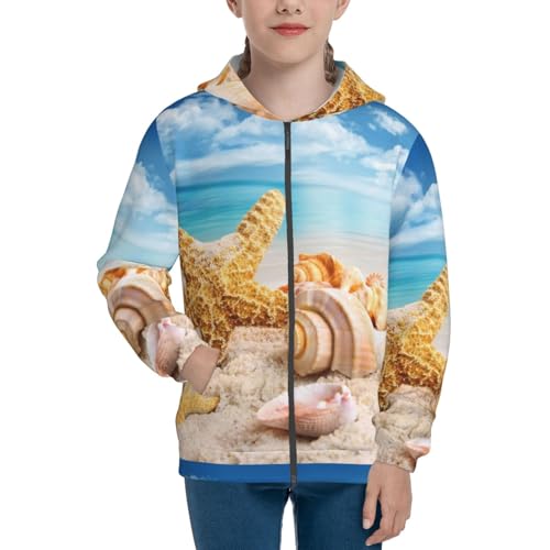 Beach Starfish Shell Kids Pullover Hoodies Boys Zip Up Sweatshirts Girls Athletic Clothes with Pocket3
