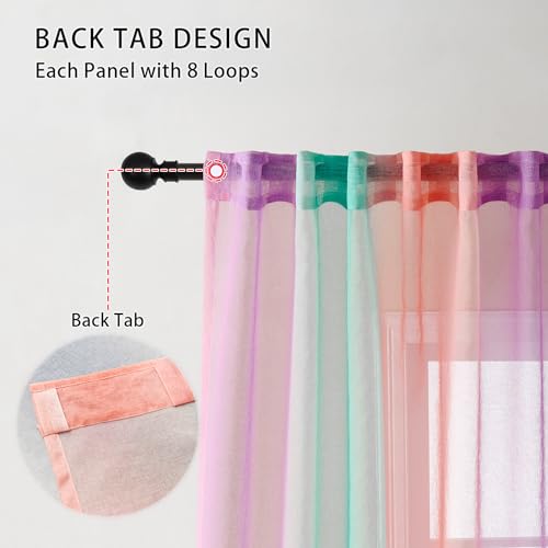 Image of XiDi Purple Green and Pink Sheer Curtains for Girls Bedroom Room Decor,2 Panels Rod Pocket Drapes Ombre Window Pastel Curtains for Decoration Party 84 Inch Length