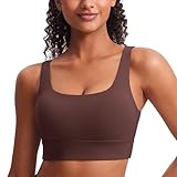 CRZ YOGA Butterluxe U Back Longline Sports Bras for Women - Scoop Neck Padded Yoga Workout Crop Top with Built in Pads Taupe Large