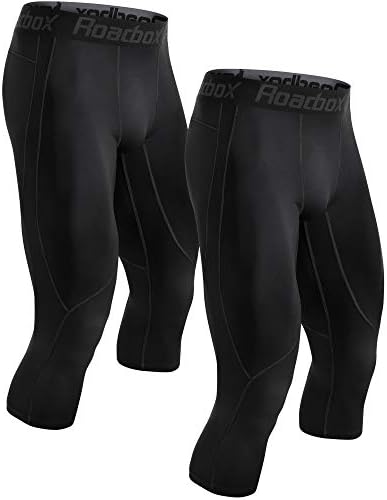 Roadbox Men's Compression Pants 3/4 Baselayer 2pack Dry Cool Running Workout Athletic Sports Active Tights Leggings