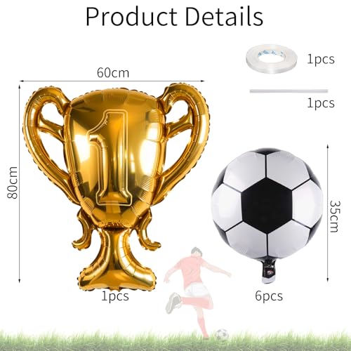 Image of Soccer Party Balloons Set, 32 Inch Champion Trophy Mylar Foil Balloon and 6pcs Football Helium Foil Balloons, Sport Decor for Boys Kids Soccer Ball Fans Birthday Party Decoration Supplies