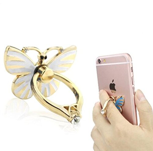 Jesiya Luxury 3D Shiny Crystal Bling Diamond Glitter Butterfly Re-Usable Metal Stainless Phone & Tablet Anti Drop Ring Stand Holder Universal