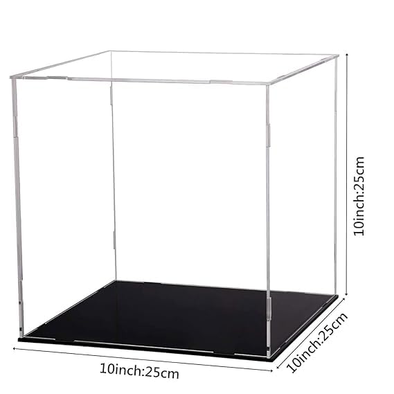 Image of RAPAL Clear Acrylic Display Case, 10 x 10 x 10 inch Self Assemble Small Display Box Stand with Black Base, Dustproof Protection Showcase for Collectibles Memorabilia Figurines