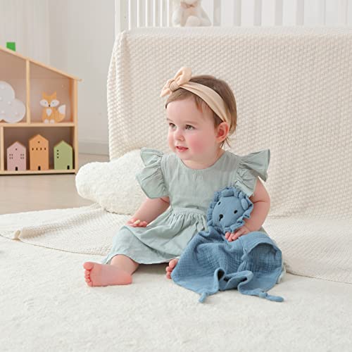 Image of insular Lovey Blanket for Boys and Girls, Organic Cotton Muslin Security Blanket for Babies, Soft Breathable Lovie Soothing Towel for Newborn and Infant, 2 Pcs Set, Blue&Gray