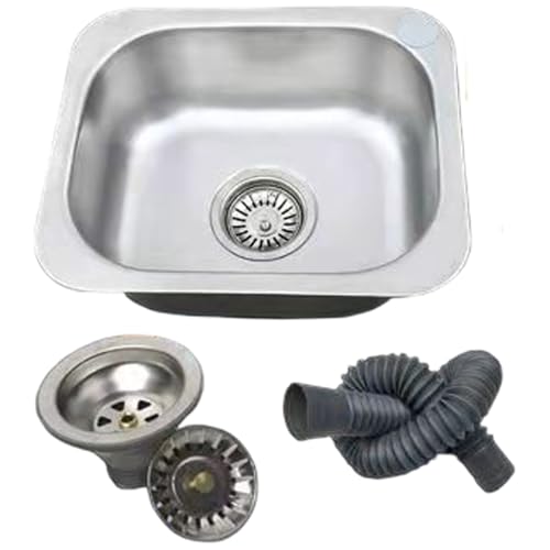 Fregadero de acero inoxidable de un seno con desagüe para encimeras compactas 2