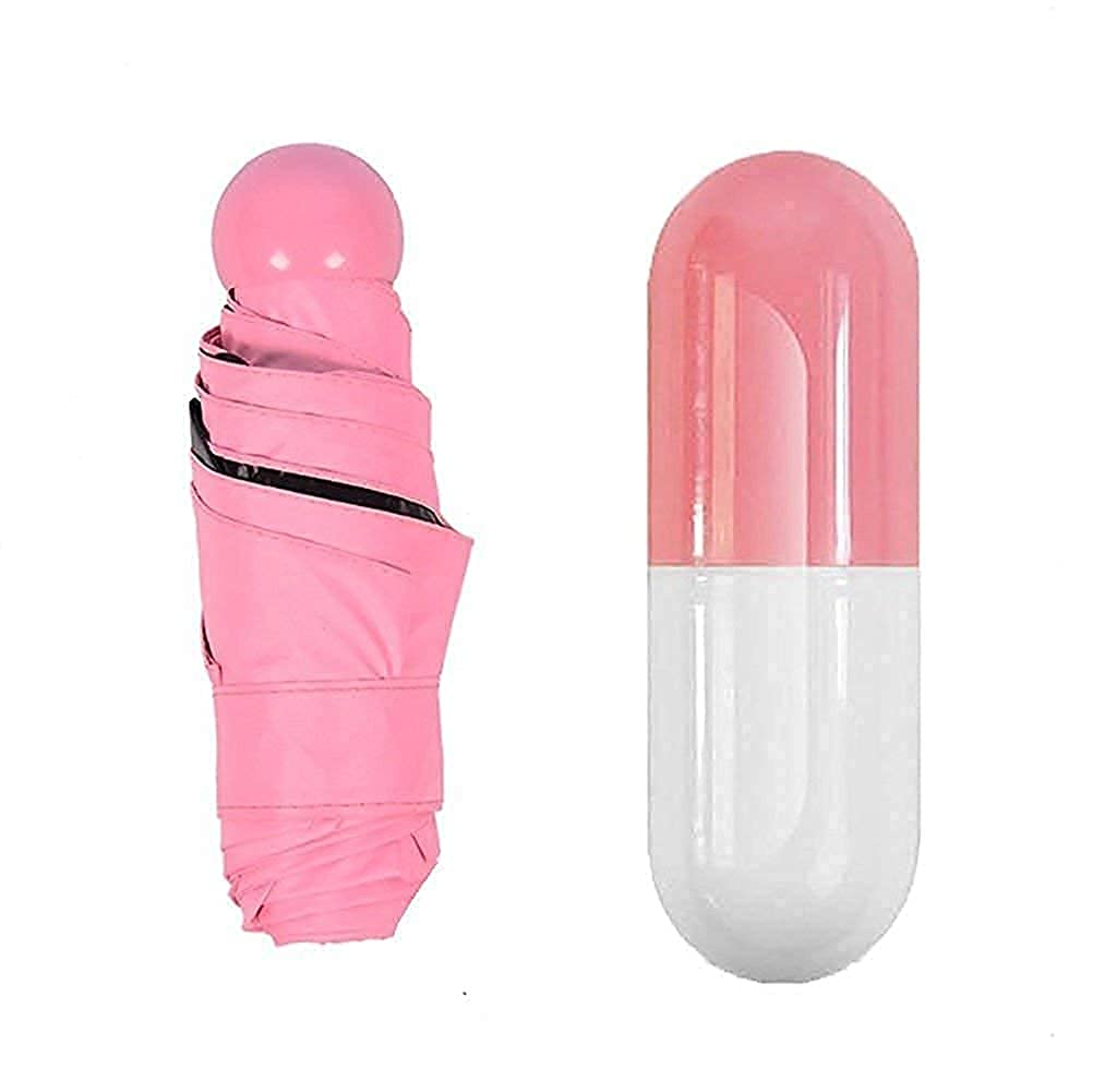 eCOW Umbrella Windproof Travel Sun &Rain Umbrella with Capsule Case - UV Protection Foldable Mini Cute and Small Capsule Design Umbrella (Pink)